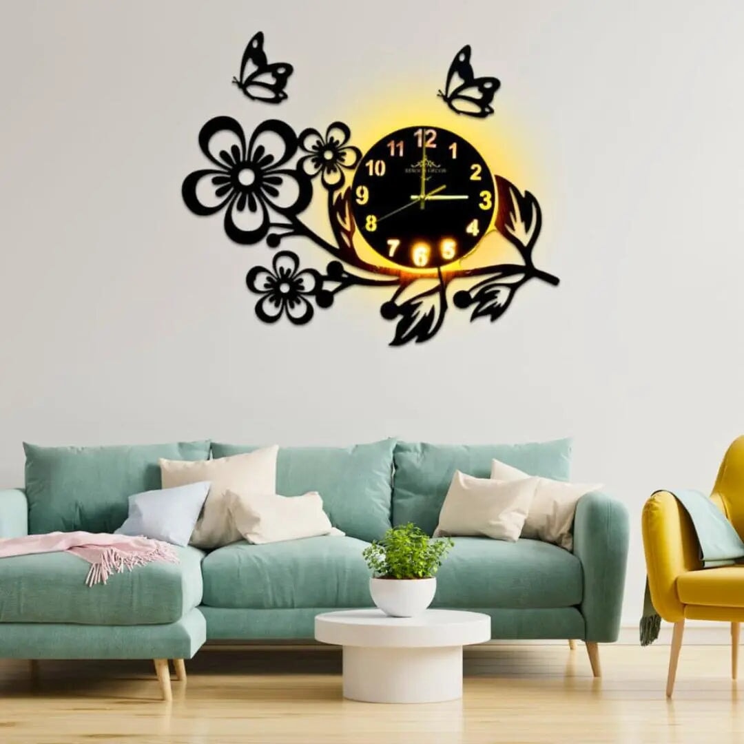 Leaves and Butterfly Wall Clock wall clock Decoration Waly