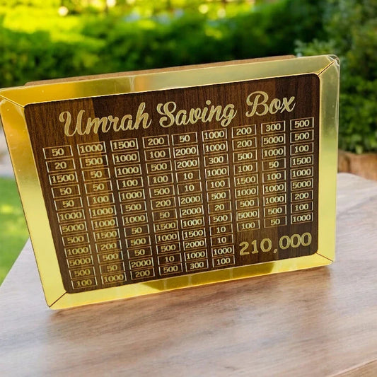 Wooden Umrah Saving Box- 280 Days Savings Plan - Islamic Halal Money Jar for Hajj & Umrah (Copy)